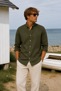 Les Deux Linen Kris Shirt Olive