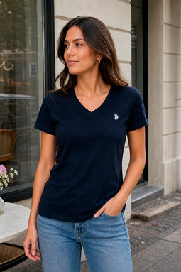U.S. POLO ASSN. Women V-Neck T-shirt Assia Navy