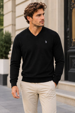 U.S. POLO ASSN. V-Neck Knit Sweater Black