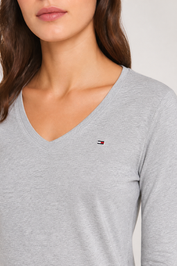 Tommy Hilfiger Women V-Neck L/S Organic Logo Tee Grey