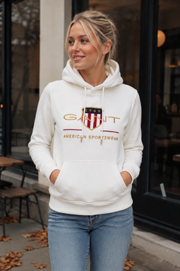 GANT Women Gold Shield Hoodie Eggshell