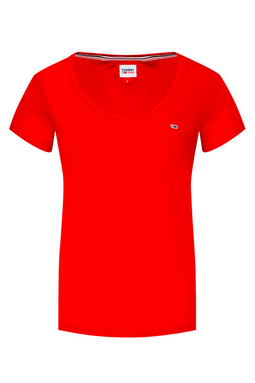 Tommy Hilfiger Women Boat Neck Logo Tee Red - Luxivo