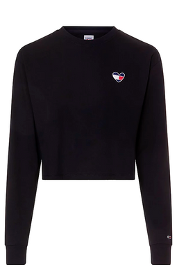 Tommy Hilfiger Women Heart Flag Cropped L/S Tee Black