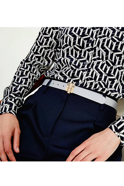 Tommy Hilfiger Women TH Gold Buckle Leather Belt White