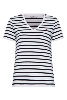 Tommy Hilfiger Women Slim Fit V-Neck Stripe Tee White/Navy