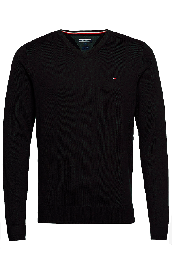 Tommy Hilfiger Cotton Silk V Neck Knit Black Luxivo