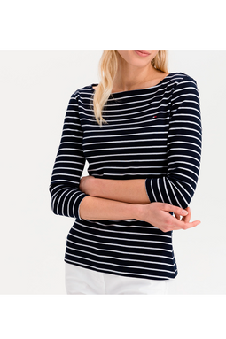 Tommy Hilfiger Women Slim Stripe 3/4 Top Black