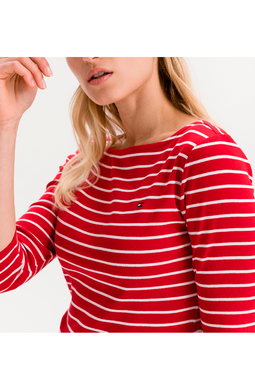 Tommy Hilfiger Women Slim Stripe 3/4 Top Red