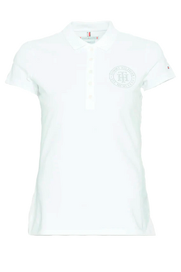 Tommy Hilfiger Women Crystal TH Logo Polo White
