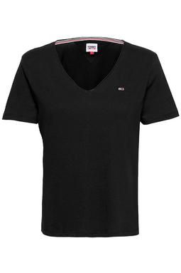 Tommy Hilfiger Women V-Neck Logo Tee Black - Luxivo