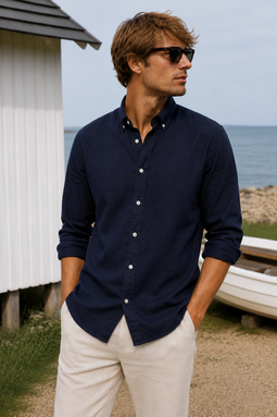 Les Deux Linen Kris Shirt Navy