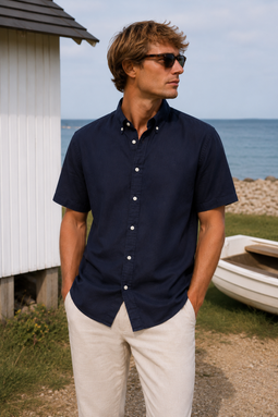 Les Deux Linen Kris SS Shirt Navy