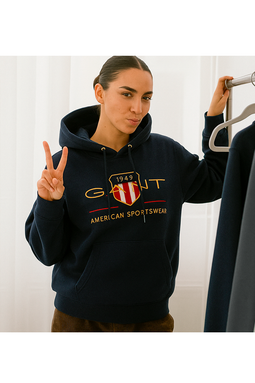 GANT Women Gold Shield Hoodie Navy