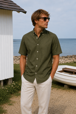 Les Deux Linen Kris SS Shirt Olive