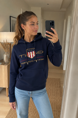 GANT Women Gold Shield Hoodie Navy