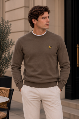Lyle & Scott Merino Crew Knit Khaki Ash