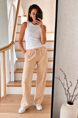 U.S. POLO ASSN. Women Linen Pants IBI Sand
