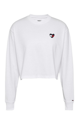 Tommy Hilfiger Women Heart Flag Cropped L/S Tee White