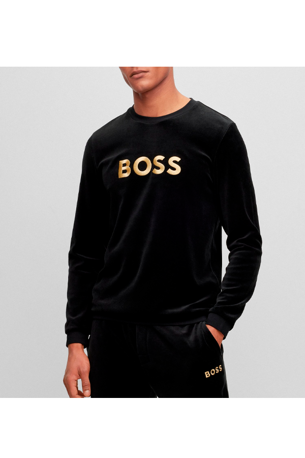 Hoodie Hugo Boss Velvet Jumper BOSS Velour Sweatshirt |Dark Blue