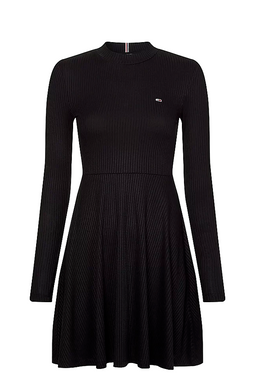 Tommy Hilfiger Women L/S Dress Rib Knit Fit and Flare Black