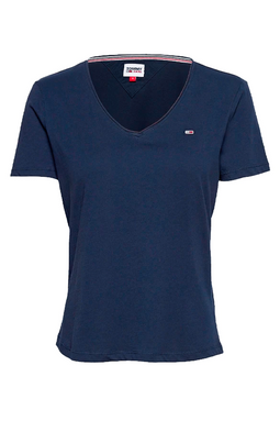 Tommy Hilfiger Women V-Neck Logo Tee Navy - Luxivo 