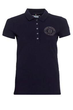 Tommy Hilfiger Women Crystal TH Logo Polo Navy